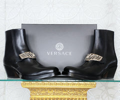 F/W 2014 Look #48 VERSACE WESTERN COWBOY BLACK LEATHER BOOTS 44-11