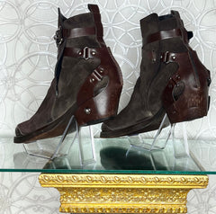 F/W 2014 L#24 VERSACE WESTERN COWBOY BROWN  LEATHER BOOTS Sz 44 - 11