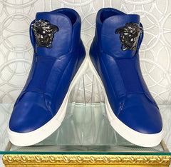 NEW VERSACE BLUE LEATHER PALAZZO HIGH-TOP 3D MEDUSA SNEAKERS Sz 45 - 12