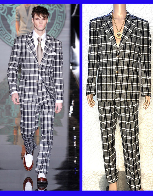 F/W2013 look #2 BRAND NEW VERSACE CHECKERED 100% WOOL SUIT 50 - 40 (L)
