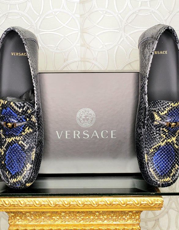 NEW VERSACE PYTHON PRINT LEATHER LOAFERS 42.5 - 9.5