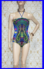 NEW VERSACE BLUE BAROCCO PRINTED SWIMSUIT XS size