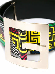 F/2015 LOOK #20 NEW VERSACE #GREEK PUZZLE PRINT LEATHER BELT for Women 70/28