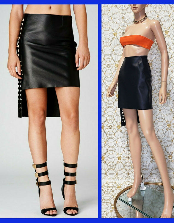 NEW VERSUS VERSACE + ANTHONY VACCARELLO LEATHER CUT OUT PANEL SKIRT 44 - 8