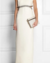 GUCCI CRYSTAL-EMBELLISHED WHITE SILK-CADY DRESS GOWN