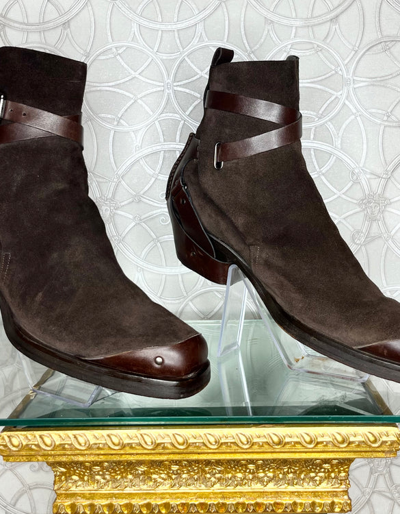 F/W 2014 L#24 VERSACE WESTERN COWBOY BROWN  LEATHER BOOTS Sz 44 - 11