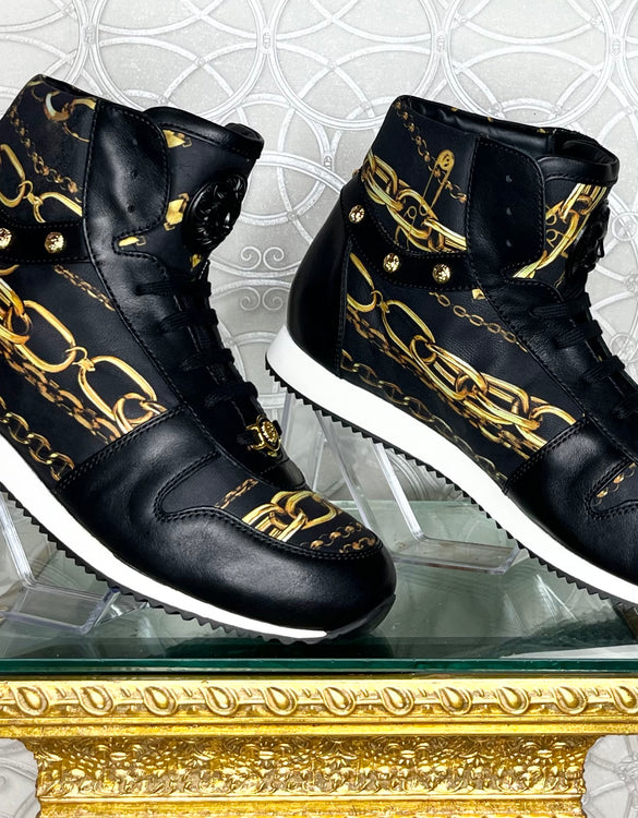 VERSACE HIGH-TOP SNEAKERS w/3D MEDUSA BUCKLE and GOLD-TONE ELEMENTS 44.5 - 11.5