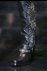 F/W 2014 Look #48 VERSACE WESTERN COWBOY BLACK LEATHER BOOTS 44-11