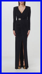 NEW ELISABETTA FRANCHI BLACK RHINESTONE - EMBELLISHED MAXI DRESS Size IT 40