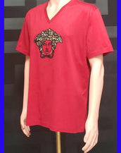 NEW VERSACE EMBROIDERY and CRYSTAL EMBELLISHED T-SHIRT in RED size XXL