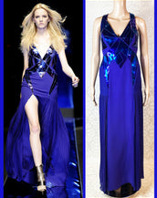 F/W 2010 Look # 38 VERSACE EMBELLISHED DARK BLUE GOWN DRESS 40 - 4