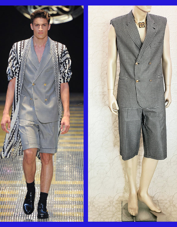 S/S 2013 Look #29 VERSACE RUNWAY WOOL/SILK CHECKERED SHORTS SUIT IT 50 - 40 (L)
