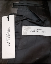 NEW VERSACE COLLECTION GREY JACKET WITH BLACK LEATHER COLLAR 48 - 38