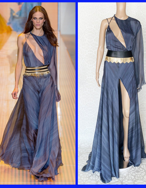 S/S 2013 Look # 44 NEW VERSACE DOVE GREY LONG DRESS GOWN with ONE SLEEVE 38 - 2