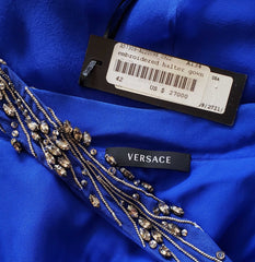 F/W 2009 NEW VERSACE BLUE SILK EMBROIDERED HALTER GOWN 42 - 6