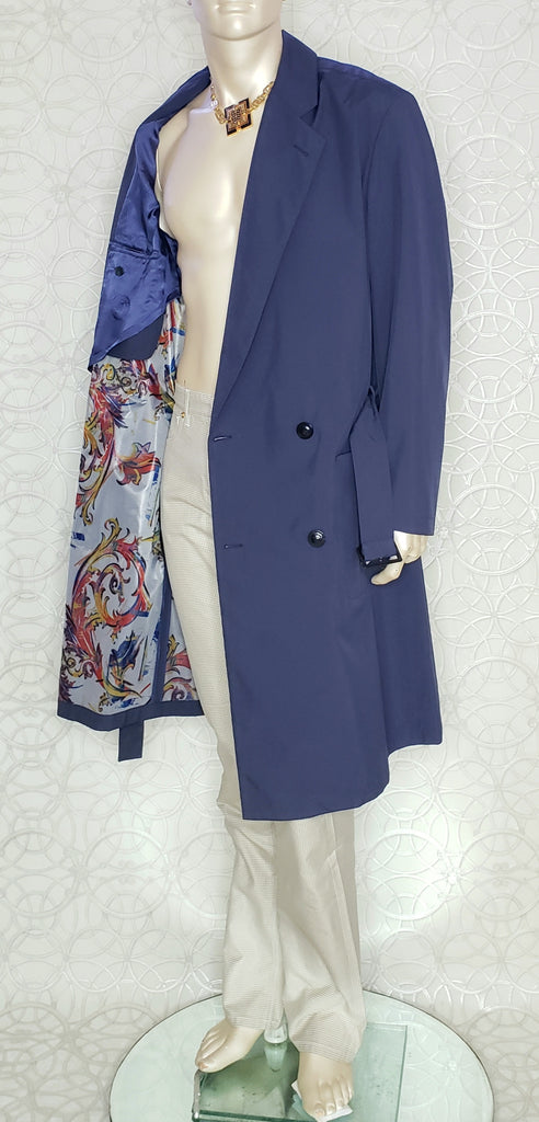 NEW VERSACE BELTED NAVY BLUE TRENCH COAT 48 - 38