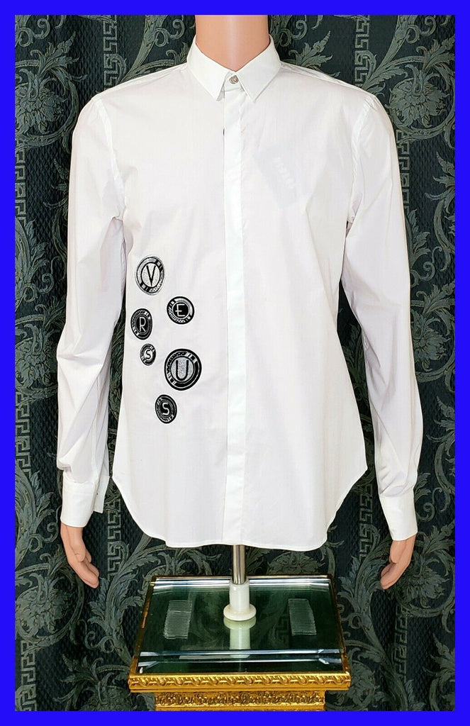 NEW VERSUS VERSACE WHITE COTTON SHIRT with SILVER STRIPES IT 48 - M