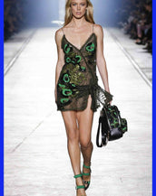 S/2016 Look # 53 VERSACE EMBROIDERED GREEN and BLACK DRESS with PANTY  38 - 2