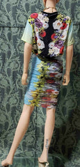 SS 2014 l# 28 VERSACE FLORAL SILK PRINTED STRETCH MESH SKIRT DRESS-Y SUIT 38