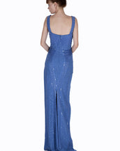 $12,575 New VERSACE Embellished Blue Gown 44 - 8