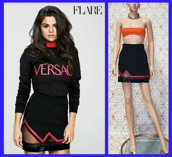 NEW VERSACE ZIG-ZAG MINI SKIRT WITH LEATHER AND MESH as seen on Selena 38 - 2