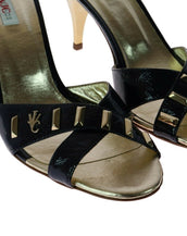 New Versace Navy Blue Patent Leather Gold Stud embellished sandals shoes 39 - 9