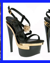 New VERSACE Triple Platform Black Gold Medusa Swarovski Crystals Shoes 36.5-6.5