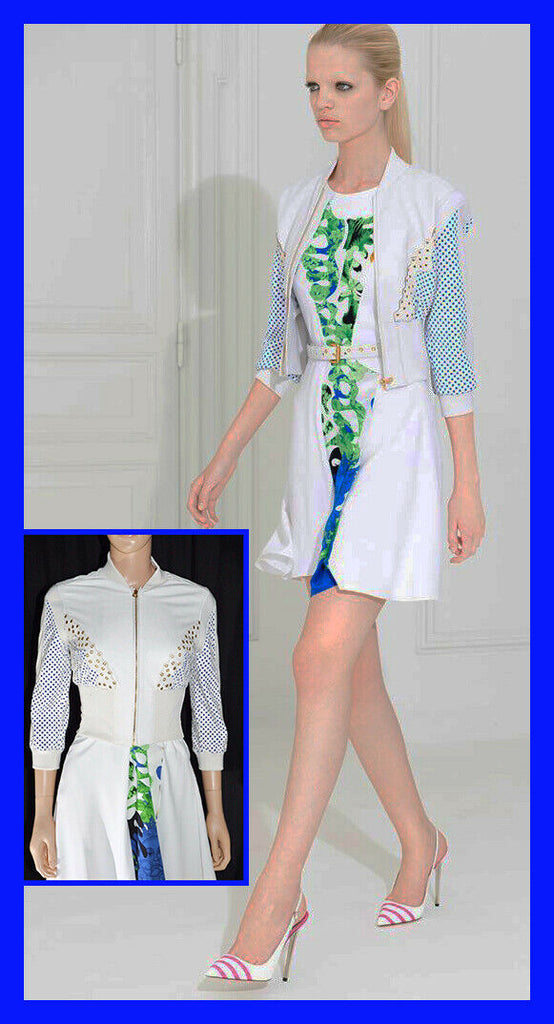 NEW VERSACE RESORT 2012  LOOK#16 CROPPED LEATHER WHITE ZIPPER JACKET 38 - 2