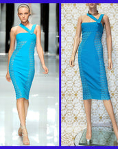 S/S 2011 look # 34 NEW VERSACE BLUE SILK EMBROIDERED DRESS 38 - 2