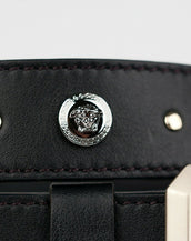 NEW VERSACE BLACK LEATHER BELT with SILVER and GOLD PLATED MEDUSA STUDS 85/34