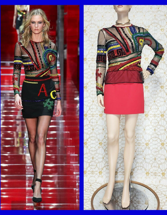 F/W 2015 look # 51 NEW VERSACE #GREEK EMBELLISHED TULLE TOP 42 - 6