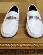 NEW GIANNI VERSACE WHITE EMBROIDERED LEATHER DRIVER LOAFER SHOES 40 - 7