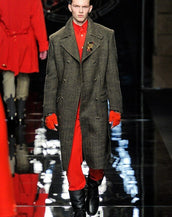 F/W12 LOOK#17 VERSACE RUNWAY RED COTTON AND VELOUR SHIRT 39 - 15.5