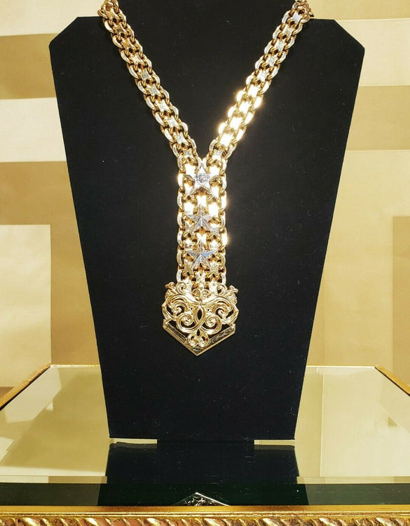 NEW VERSACE 24K GOLD PLATED WITH SILVER STARS NECKLACE AND BRACELET