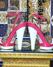 VERSACE JEANS COUTURE PINK and WHITE LEATHER HEEL SANDALS SHOES 39 - 9