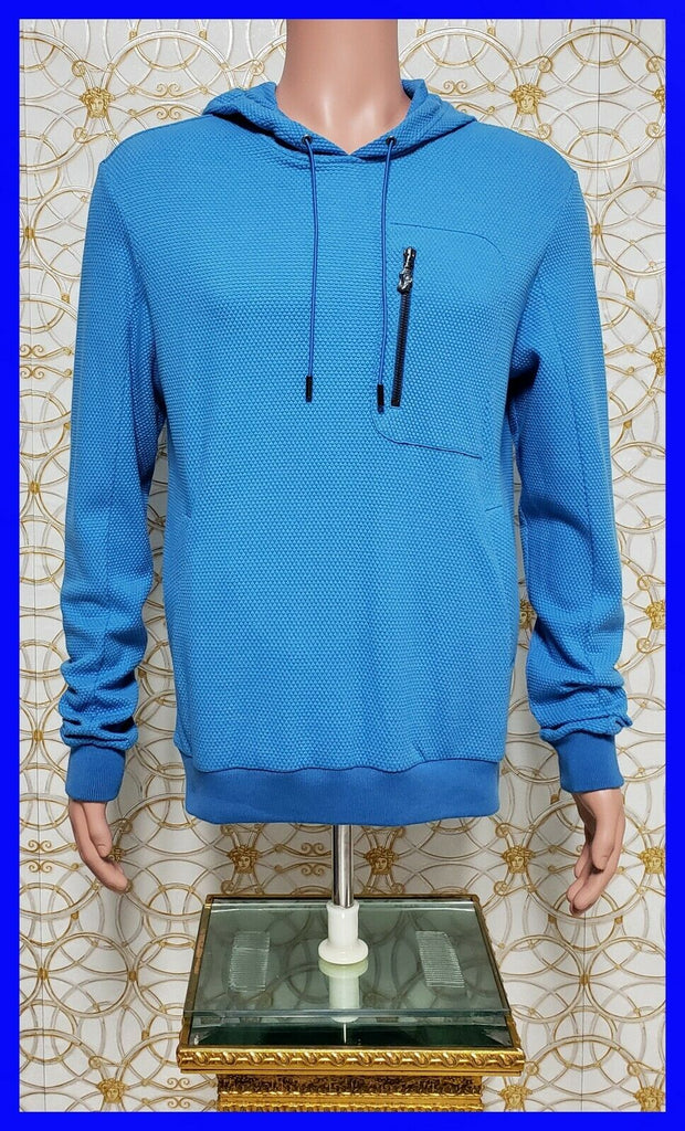 VERSACE JEANS BLUE COTTON HOODED CARDIGAN 48 - 38 (M)