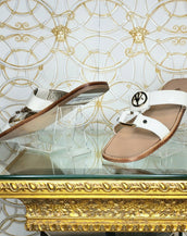 NEW VERSACE VJC WHITE PATENT LEATHER FLAT SANDALS 39 - 9