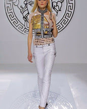 New VERSACE White Studded Leather Moto Pants 44 - 8