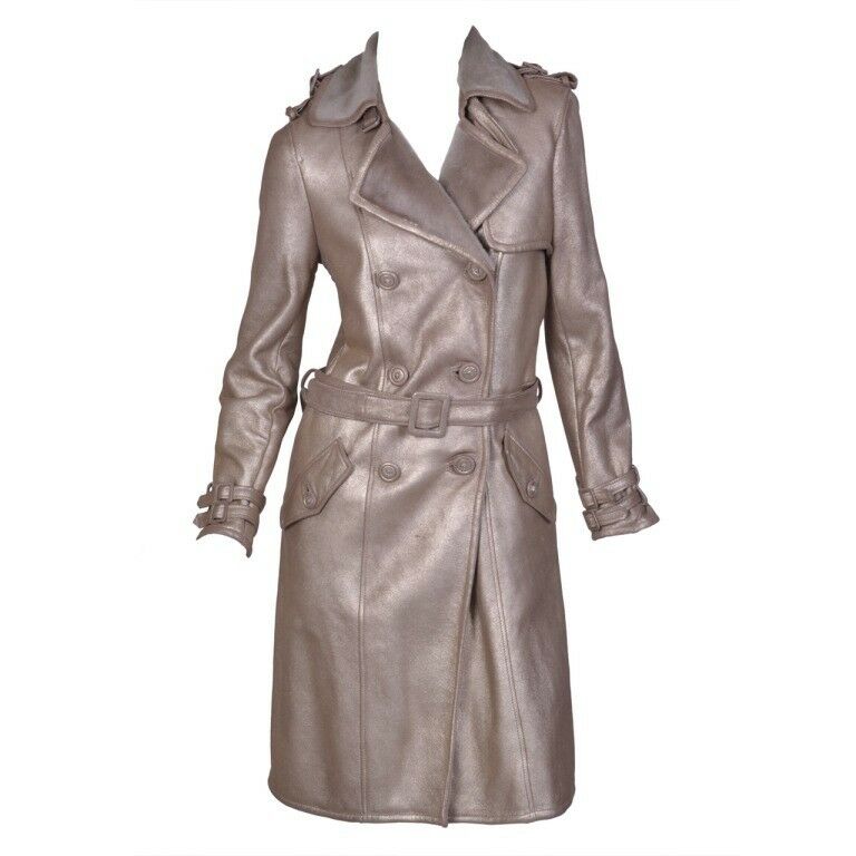 $14,060 NEW VERSACE SHEARLING FUR LEATHER TRENCH COAT with GOLD FINISH