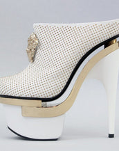 $2445 New VERSACE White Leather Triple Platform Studded Bootie Boots 38.5 - 8.5