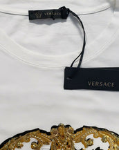 NEW VERSACE EMBROIDERY and CRYSTAL EMBELLISHED T-SHIRT in WHITE size 4XL