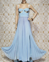 NEW VERSACE BLUE PLEATED GOWN DRESS 40 - 4