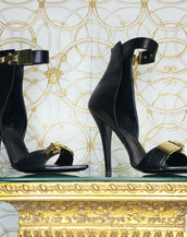 NEW VERSACE VERSUS BLACK LEATHER ANTHONY VACCARELLO EDITION SANDALS 40 - 10