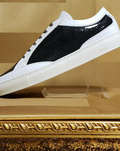 NEW VERSACE BLACK WOVEN PATENT LEATHER and WHITE LEATHER DETAIL SNEAKERS 42 - 9