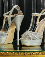 NEW VERSACE SILVER LEATHER DOUBLE PLATFORM SANDALS AS SEEN ON KATE 40 -10