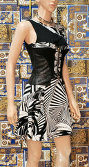Resort/12 Look # 8 VERSACE FLORAL BLACK and WHITE SUIT w/LEATHER CORSET 38 - 2