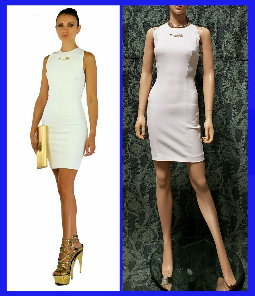NEW VERSUS VERSACE WHITE CUT OUT MINI DRESS with GOLD PINS 38 - 2