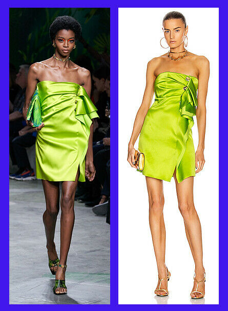 Spring 2020 Look #42 LIME SATIN STRAPLESS DRESS as seen as Selena 40 - 4