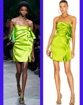 Spring 2020 Look #42 LIME SATIN STRAPLESS DRESS as seen as Selena 40 - 4