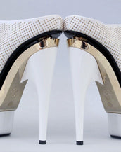 $2445 New VERSACE White Leather Triple Platform Studded Bootie Boots 39.5 - 9.5